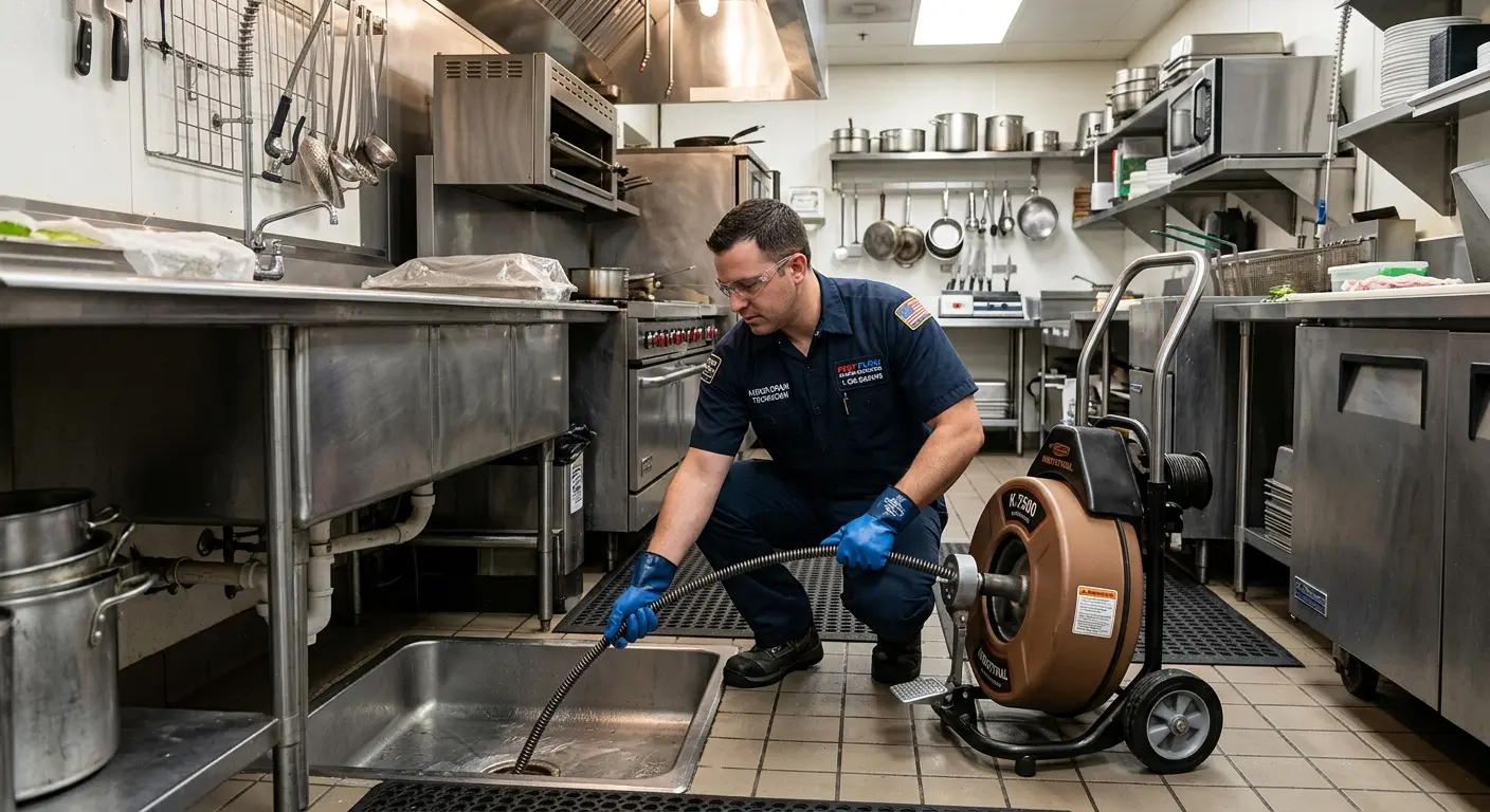 Commercial drain cleaning service in a restaurant kitchen in Sweet Home